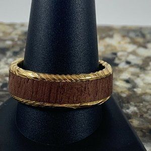 8mm Gold Tone Wood Engraved Inlay Band Size 12